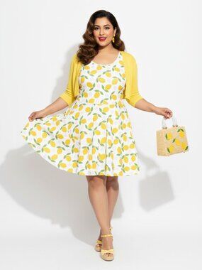 Lemon Print Vintage 50s Swing Dress Plus Size